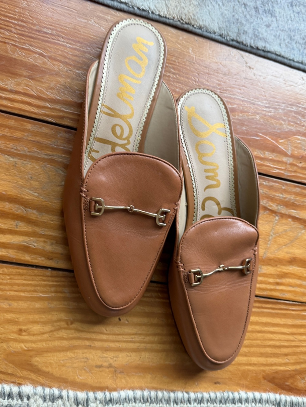 Sam Edelman Women's Brown Leather Slide Mules with Gold Bit
